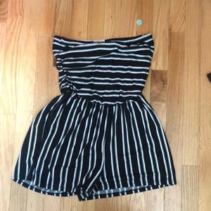 Strapless romper, black and white stripes, size medium